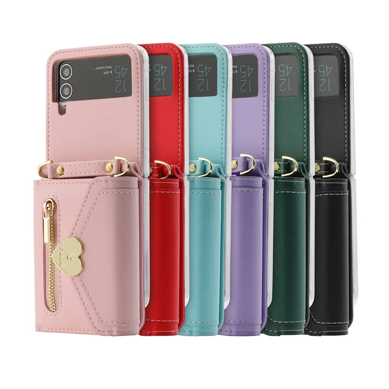 New Fashion Wallet PU Leather Case For Samsung Z Flip 4 Z Flip 3 Phone Cover With Card Slots Crossbody Phone Case