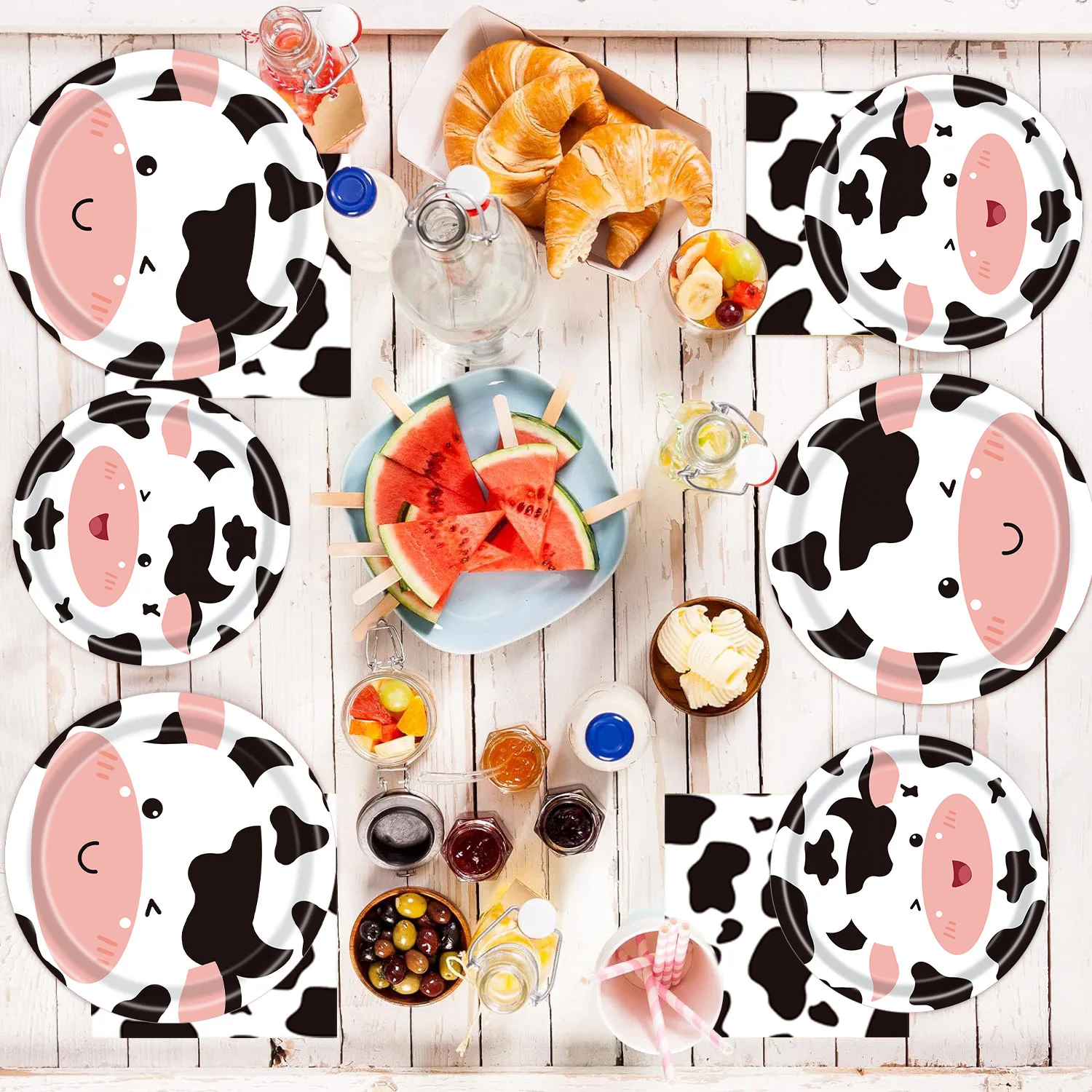 Cartoon Cow Customized Birthday Party Decoration Pattern Party Disposable Tableware Paper Plates And Cups Set