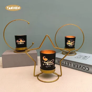 Yachen Ramadan Decorations Tealight Candle Holder Metal Candle Holder Banquet Party Vintage Decorative Moon Star Candle Holder