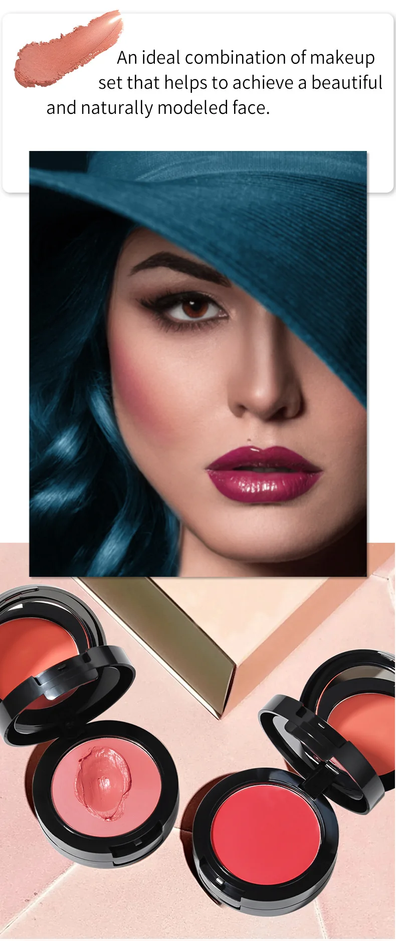 最佳素食化妆霜腮红调色板持久红脸颊3合1 crean腮红调色板私人标签