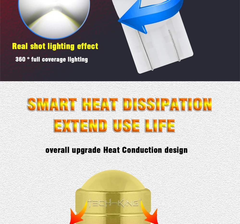 TECH-KING Auto Super bright LED White 3030 chip 10SMD 168 W5W with lens width light 12V 2W license plate light T10 decoded bulb