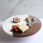 New Design Simple Modern Dessert Pasry Pizza Marble And Acacia Tree Splicing Serving Tray