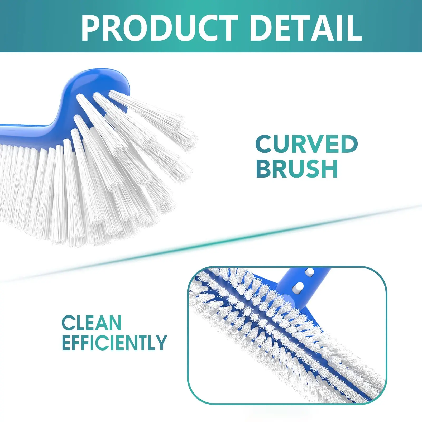 BN Pool Brush With Curved Brush and EZ Clip Handle, Pool Cleaning Bru
