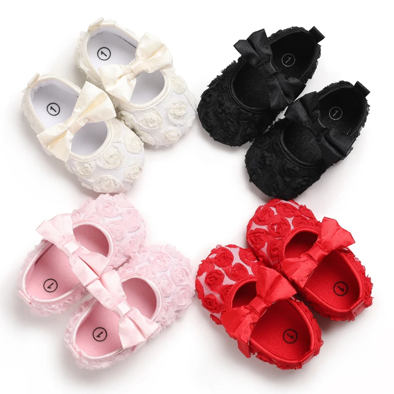 Customize Cotton Fabric Flower Lace Bowknot Princess Baby Dress Shoes Infant Baby Shoes Girl