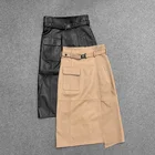 Skirt Long Skirts Wholesale Winter Leather Skirt Women Front High Waist Slit Long Sheepskin Leather Skirts