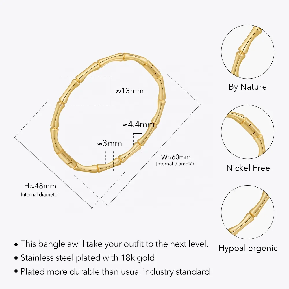 Latest 18K Gold Plated Stainless Steel Jewelry Bamboo Shaped Buckle Bangles For Women Gift Accessories Bracelet B232360
