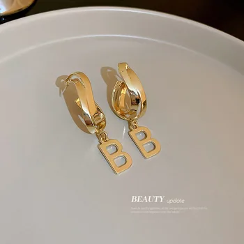 C&J 4 Styles Delicate 18K Gold Plated Hollow Geometric Double Layer Chain Earrings Bling Rhinestone Letter Earrings