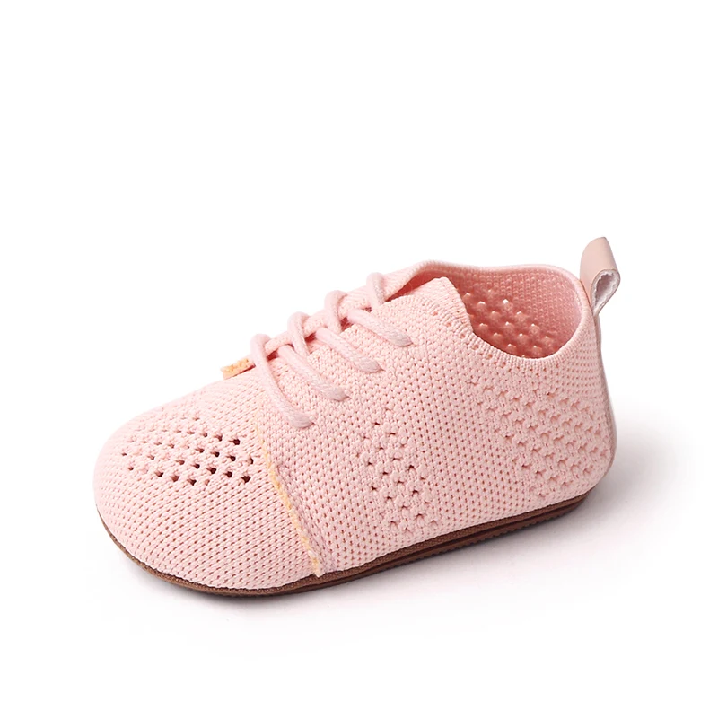 Spring and Autumn New Knitted Mesh Breathable Front Lace-up Soft Soled Baby Walking Shoes manufacture