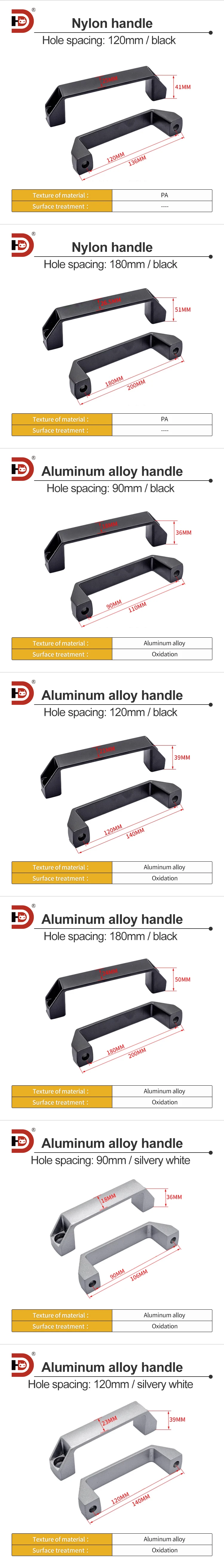 Aluminum Profile Accessories Cabinet Door Plastic square Handle/nylon Alloy Door Handle/drawer Buckle Hole Distance 90 120 180 manufacture