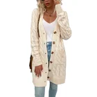 2021 Loose Open Front Twist Button Large Pockets Knitted Womens Cardigan Casual Sweaters
