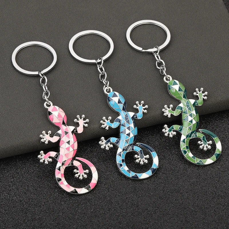 Simulation Colorful Gecko  Novelty Animal Trendy Keychain Purse Bag Buckle HandBag Pendant For Car Keyring Ornament Holder