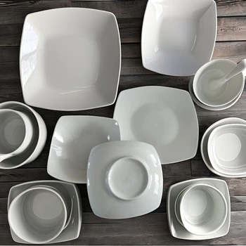 Wholesale Disposable Square Porcelain Dinner Plate 7-10.5'' Ceramic White Tableware Plant Cheap Square Porcelain Plates Dishes