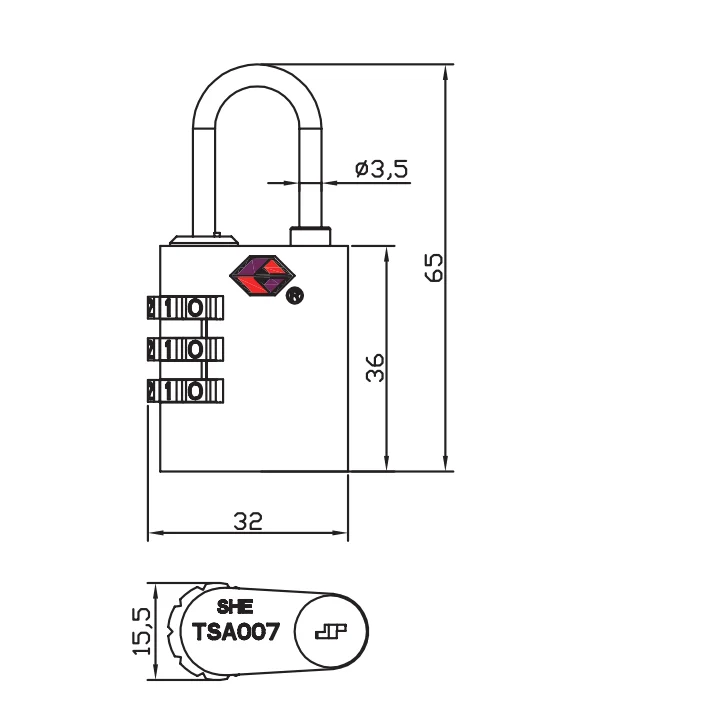Rarlux Tsa Padlock 3 Digital password Luggage Bag Zinc Alloy lock body combination wheel A3 steel shackle combination padlock