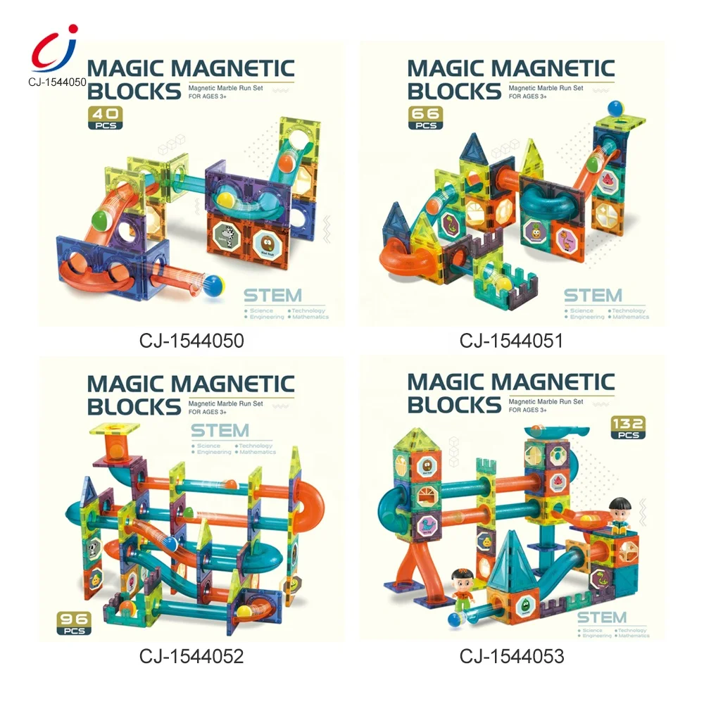 Chengji diy assemble magic magnet tiles track set ball runs game magnetic marble run building blocks toy