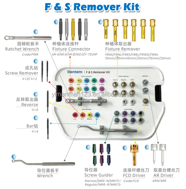 Made in Korea Dentem Dental Implant Fixture&Screw Remover Kit F/S Kit Bone Splitting & Expander Kit Original Dental Surgical Kit factory