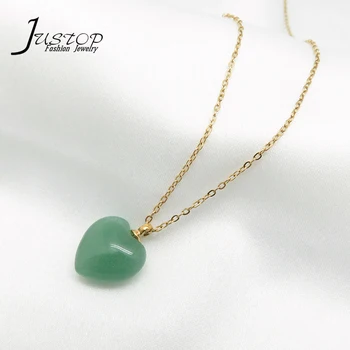 Stainless Steel Jewelry Green Aventurine Heart Stone Necklaces