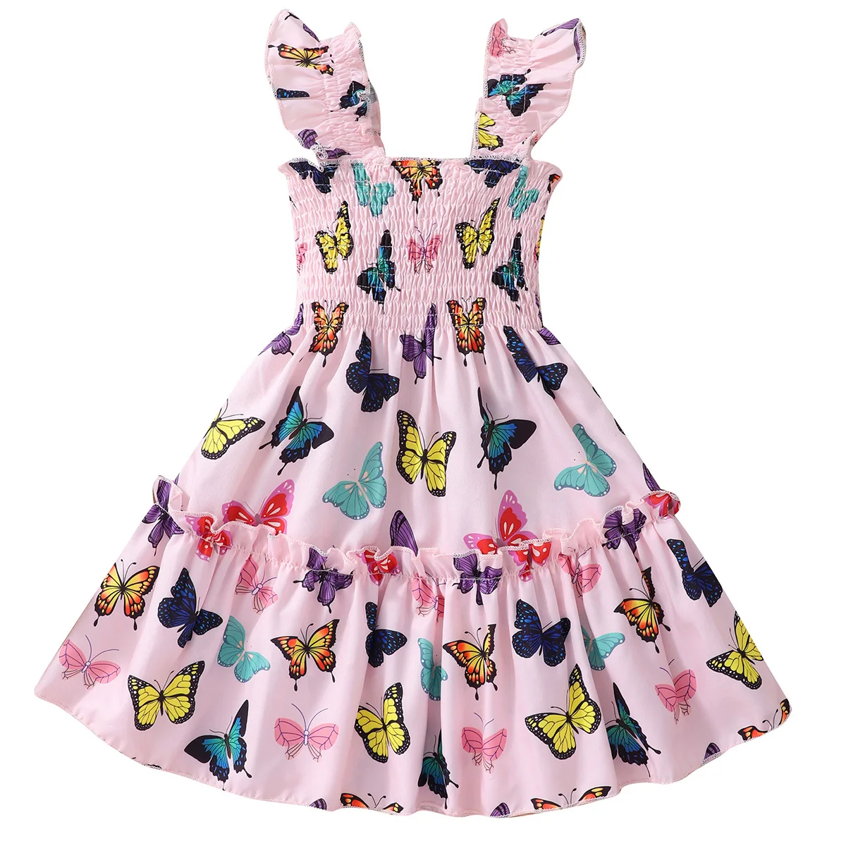 Baby 2023 Summer New Design Kids Clothing Elastic Butterfly Print Suspender A- line Dress