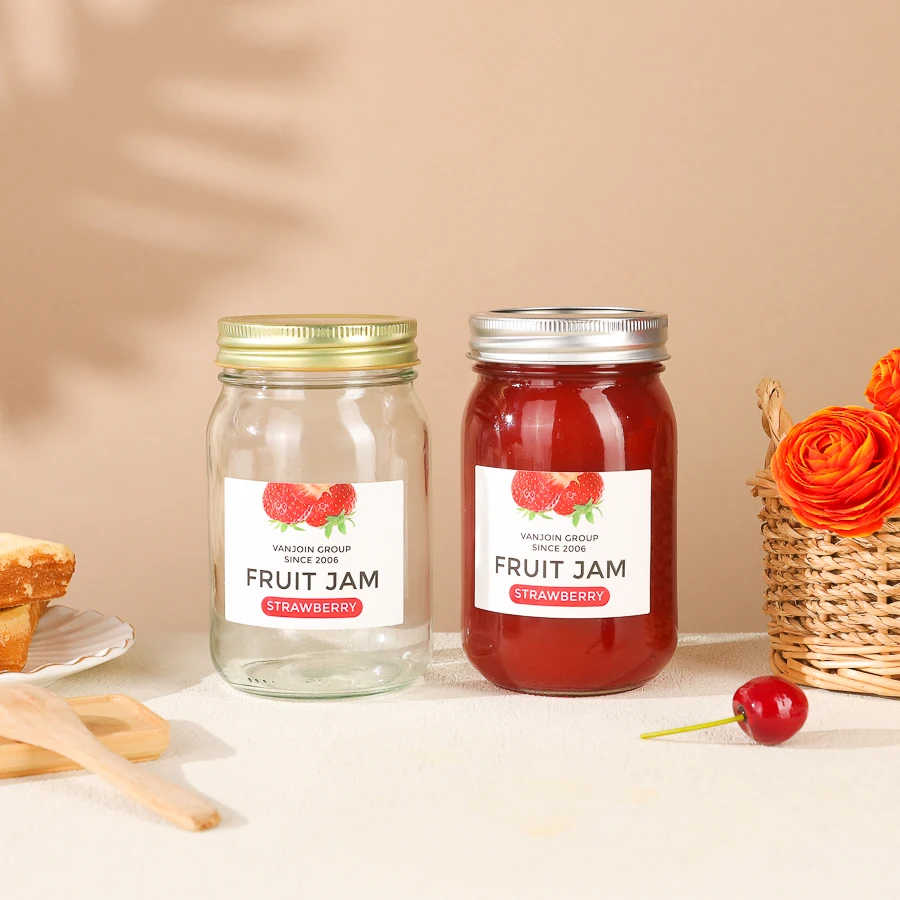 Hot Sale 500ml 16oz Mason Glass Jar Sauce Honey Jar Empty Transparent Jam Sealed Jar with Metal Lid