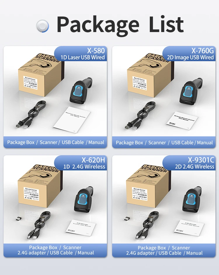 Xincode 2D 1D el kablosuz barkod tarayıcı tarama tabancası kablolu Usb barkod okuyucu mağaza süpermarket depo envanter