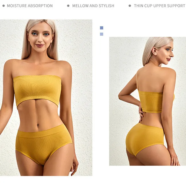 Women's Strapless Bra Panty Set Seamless Tube Top Comfy Female Bandau ...