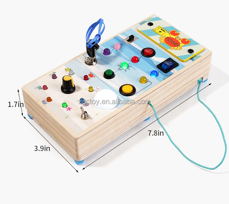 Tableau électronique multifonction occupé pour bébé, circuit de volant analogique sensoriel en bois, jouets montessori avec détails de lumière LED