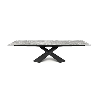 living room furniture bronze metal base square shape light grey marble dining table