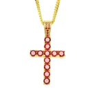 Hops Yttria Copper Party Wedding Necklace Hips Hops Iced Out Pave Red Cubic Zirconia Cross Pendant Necklace