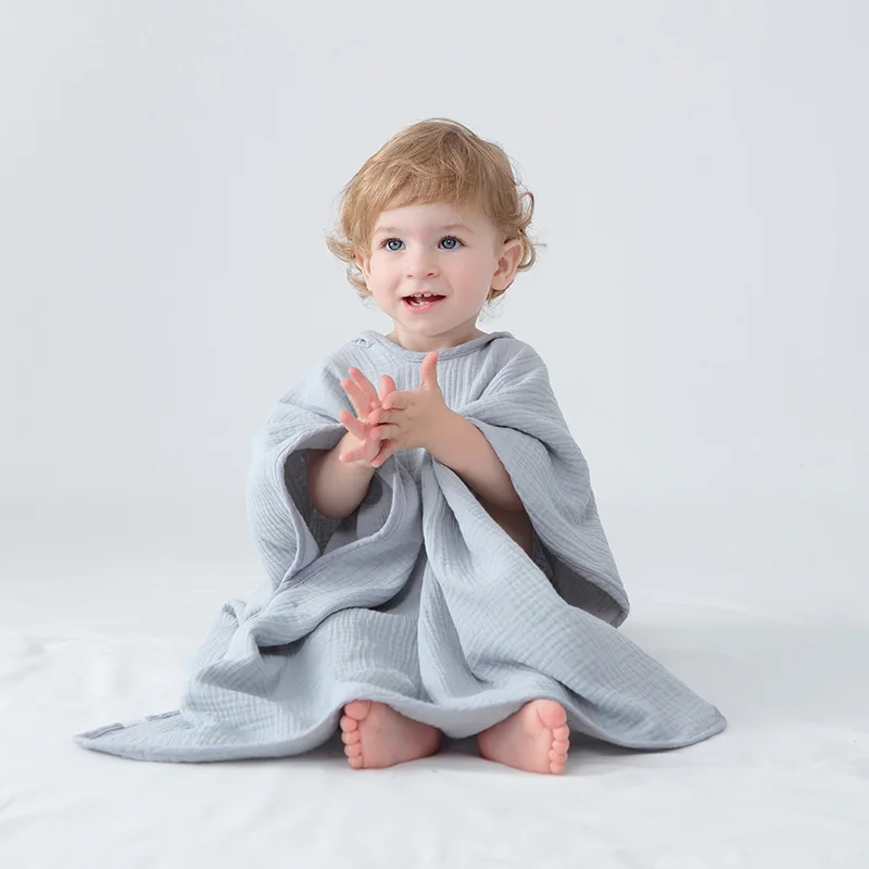 100% Organic Cotton 4 layer muslin Soft Comfortable Hooded Children Baby Bath Towel Poncho Towel