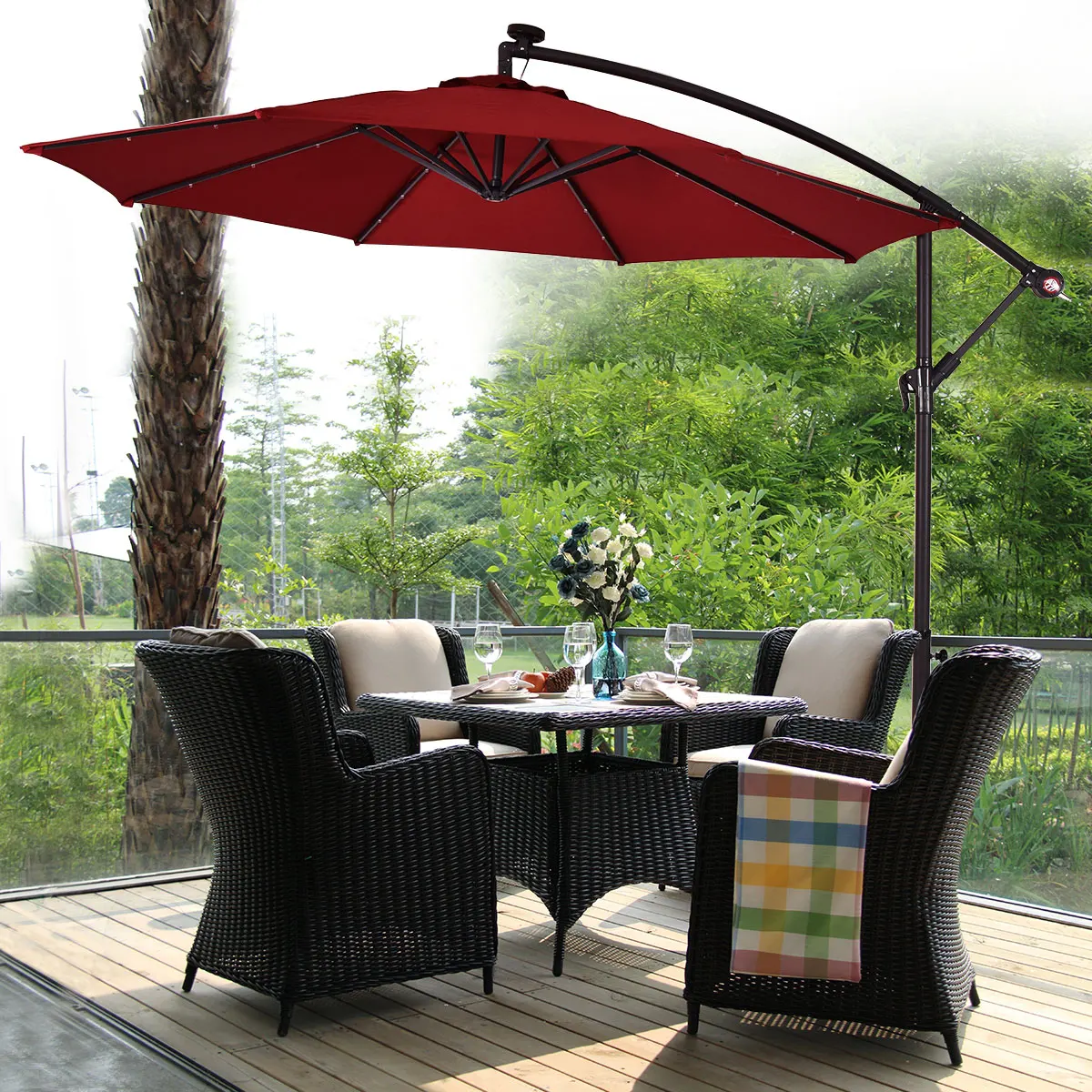 hanging patio umbrella with lights