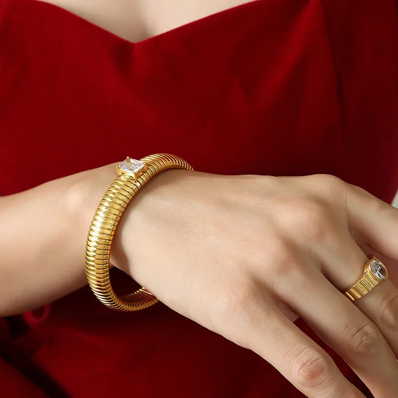 New Style Gold Plated Zircon Elastic Bracelet Gold