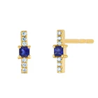 Gold Stud Gemnel Custom Color Pave Diamond Silver Gold Plated Bar Stud Earring