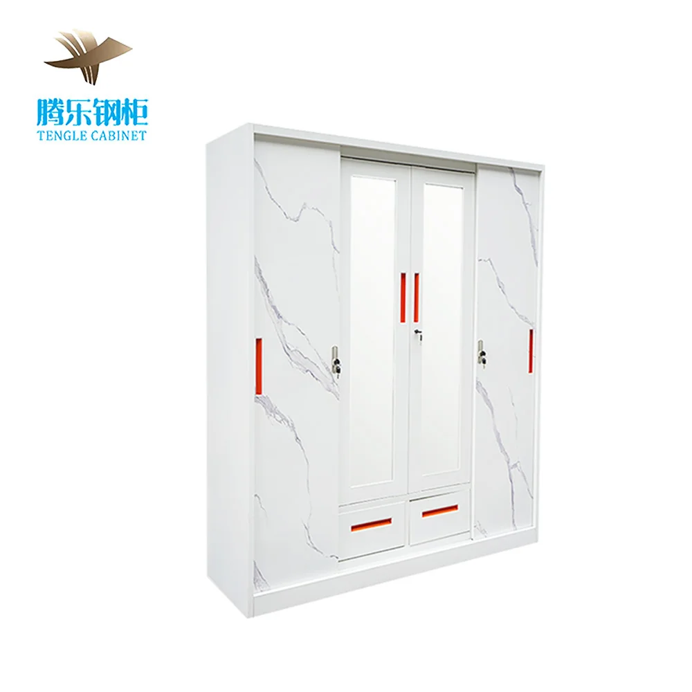 Wholesale Customized Modern 3-Door KD Bedroom Steel Armoire Closet Metal Wardrobe Locker with Mirror Clothes Storage