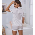 Sleepwear Pajamas Satin Sleepwear Factory Custom Women Pajamas Short Sleeve Candy Color 2 Piece Satin Pajamas Sets
