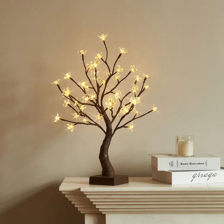 Lighted 24" Cherry Blossom Bonsai Tree TableTop Decoration 24 Warm White LED 