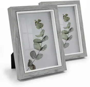 5x7 Picture Frames Grey Rustic Wood Grain Photo Frames Farmhouse Decor Wall Hanging Special Gifts, Pack of 2, Gifts for family