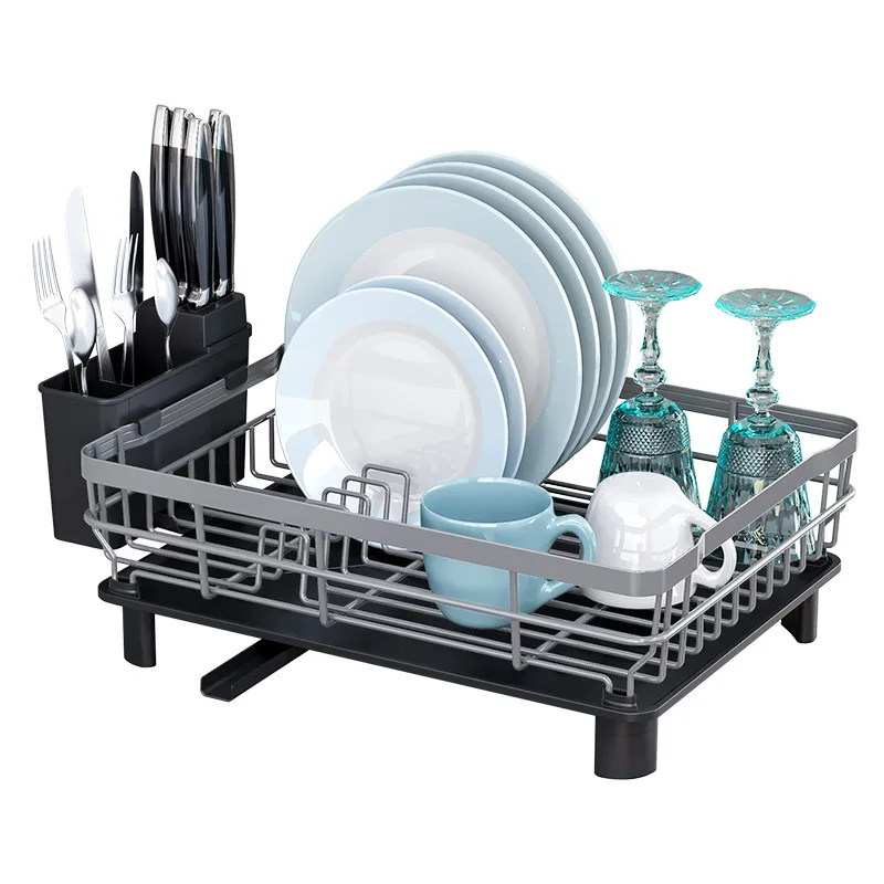 Dish Drying Rack, Compact Kitchen Dish Rack Drainboard Set Proof Dish Drainer with Utensil Holder, Cutting Board Holder