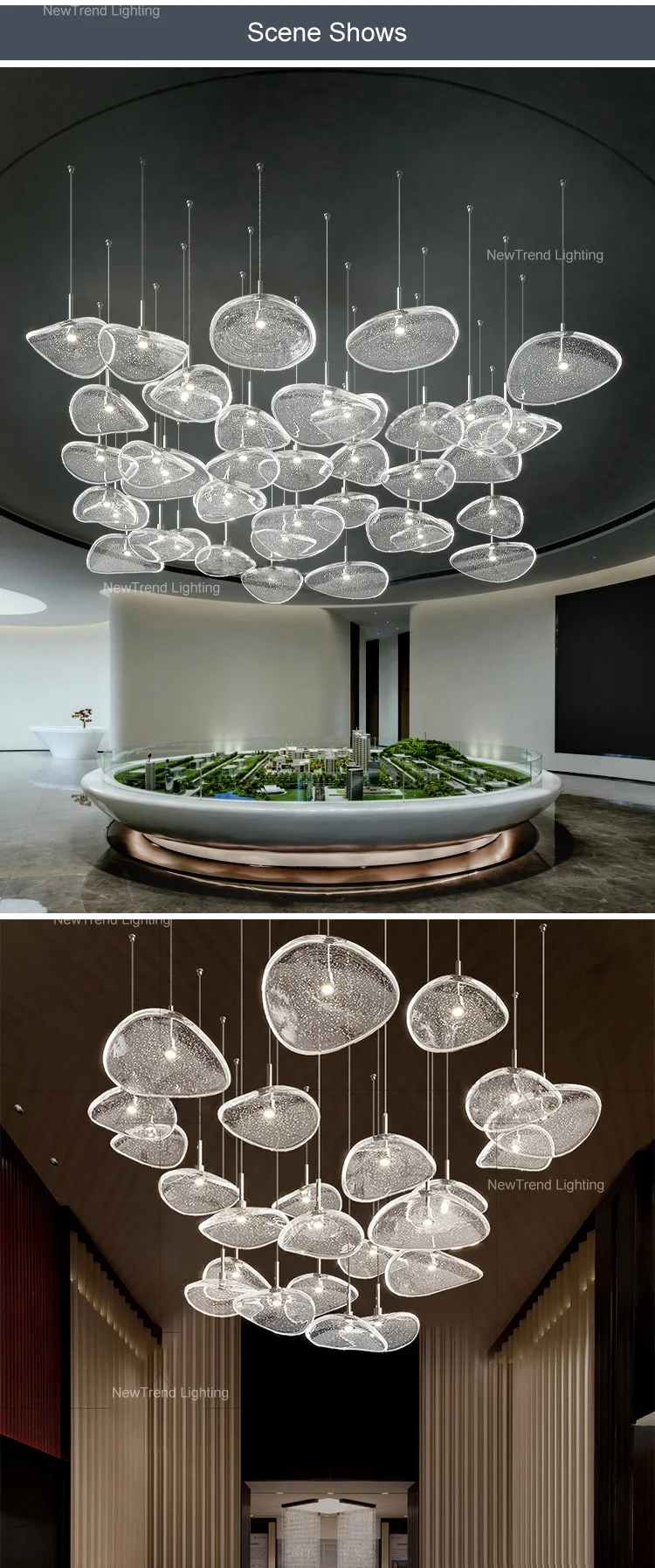 CPL-244 Professional Bespoke Fixtures Supplier Indoor Decoration Villa Staircase Hotel Lobby Hall Custom Glass LED Chandelier factory