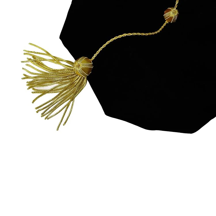 4/6/8 Sided Black Velvet Doctoral Tam Academic Cap With Golen Bullion Two Button Tassel details