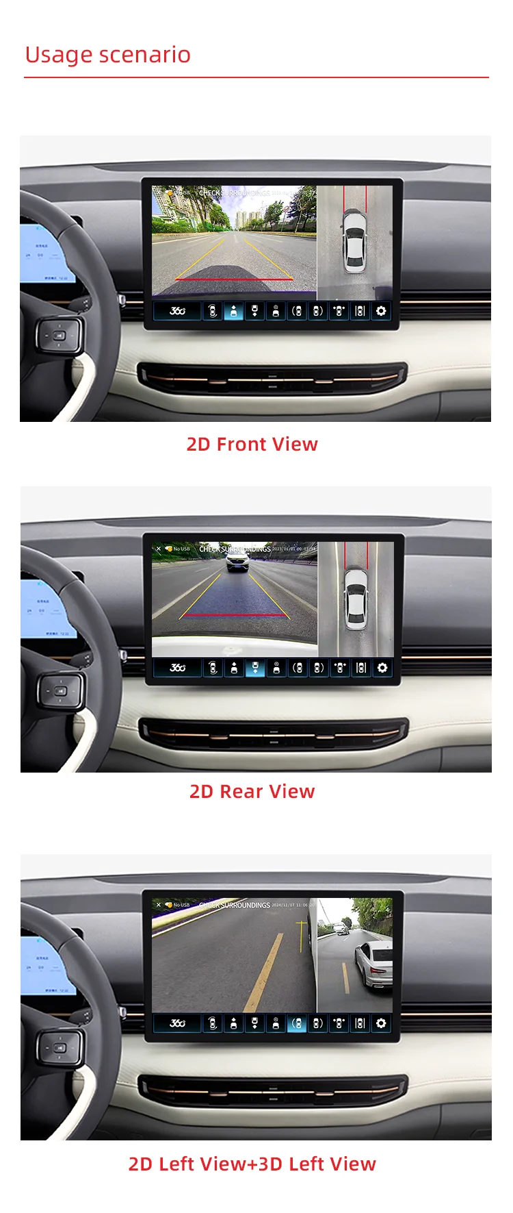 Wemaer 3D 360 Panoramic Car Camera System Parking Driving Rear/Front/Left/Right 360 Degree Camera for Bestune Yueyi 03 Car factory