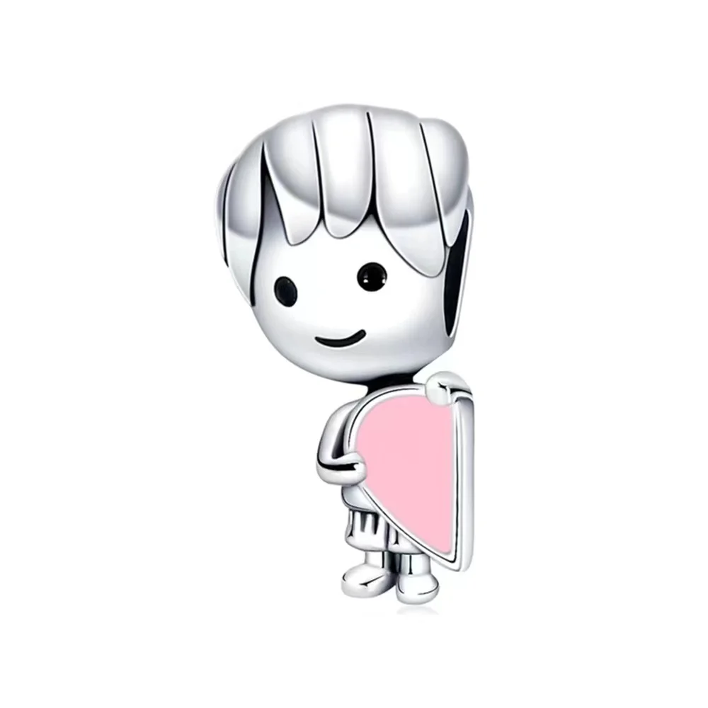 Wholesale Boy and Girl Heart Charms Beads For Snake Chains High Quality Dangle 925 Sterling Silver Pendant Charms 925