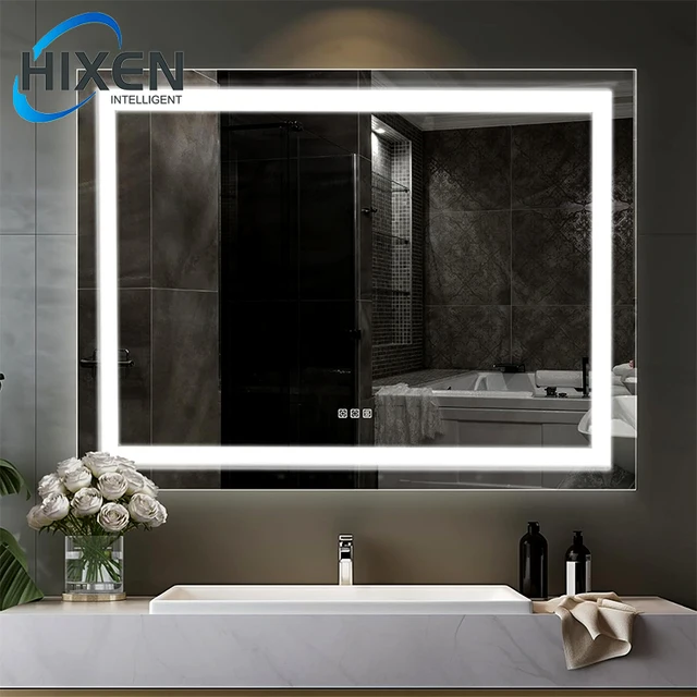 HIXEN rectangle touch screen frameless backlit frontlit bathroom smart lighted led mirror