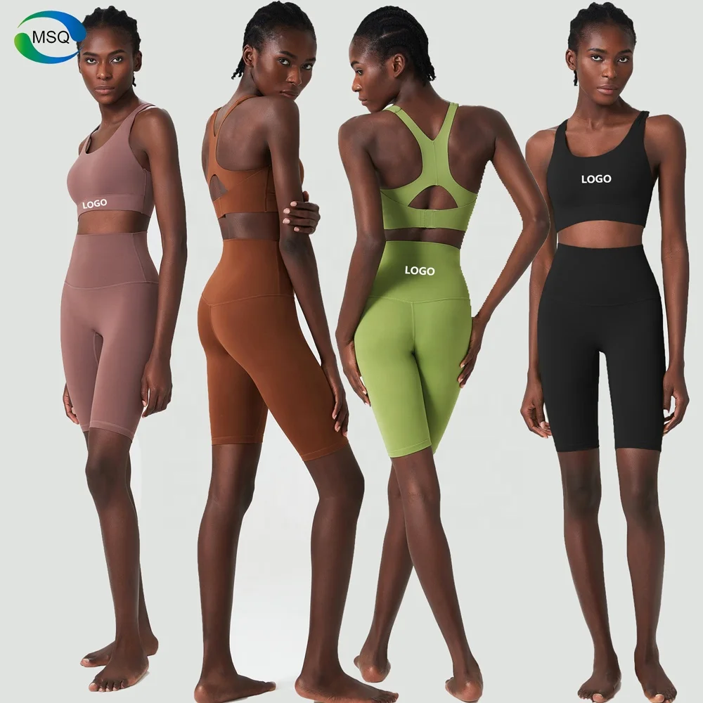 New Style Fitness Sportswear Ladies Cross Back Push Up Bra High Waist No T Line Short Leggings Smooth 2 Piece Set Women Yoga Set