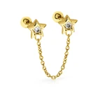 Stud Earrings S925 Sterling Silver Simple Cold Style Chain Double Stud Chain Star Earrings