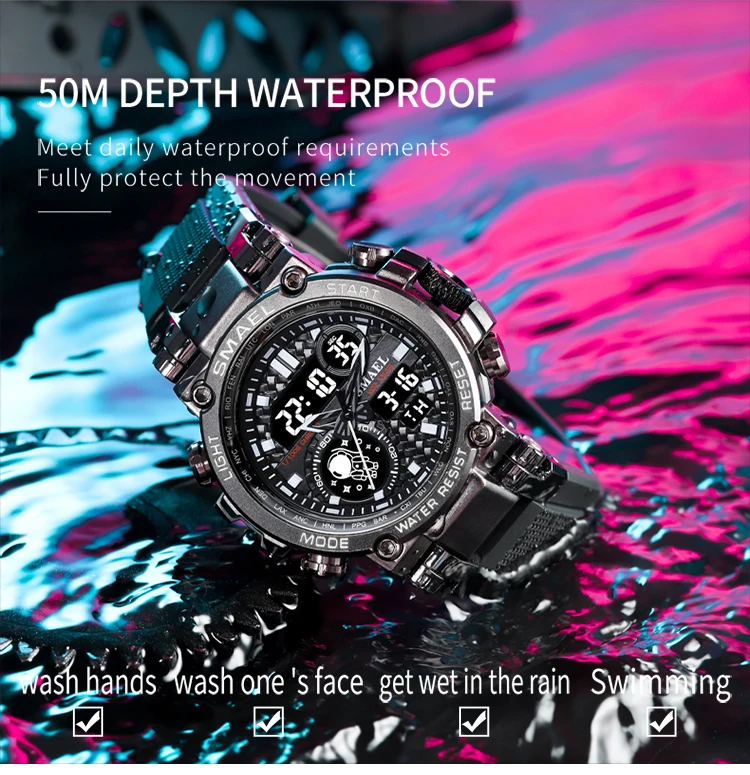 SMAEL 8093 Sport Watch Men Watches Waterproof 5Bar Dual Time Men's Watches Shock Resistant Alarm Clock montre homme