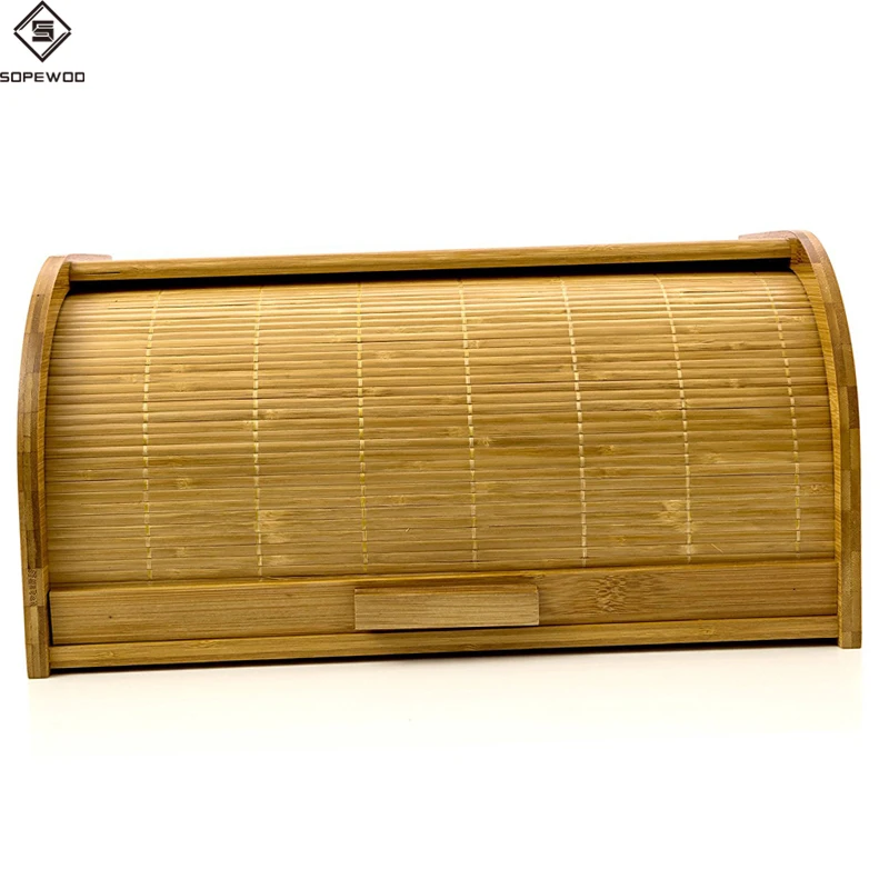 SOPEWOD Bamboo Bread Box Bamboo Bread Bin with Rolling Lid and Handle