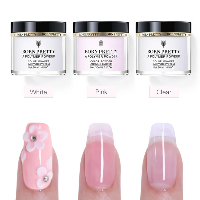 white tip nails with pink powder