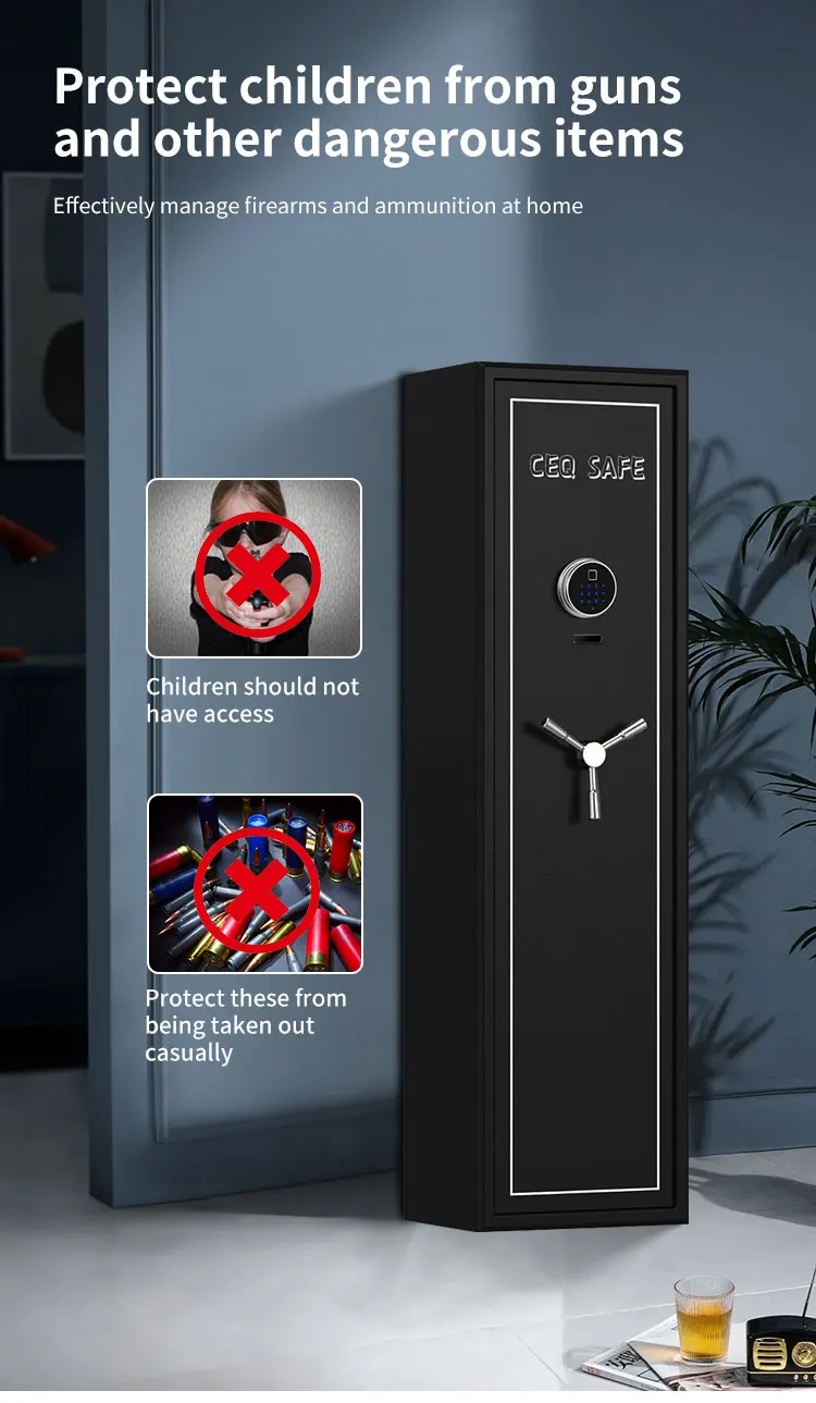 CEQSAFE High Quality Defense Weapons Metal Large Biometric Gun Safe Hidden Gun Safe Box with Key Lock manufacture