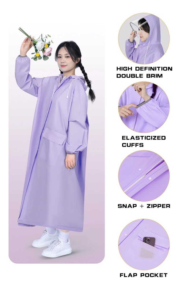 ʻO nā ʻaʻahu ua ʻokoʻa ma waho o ka EVA Plastic Plus Size Rain Coat no nā kaʻa kaʻa/hana uila uila.