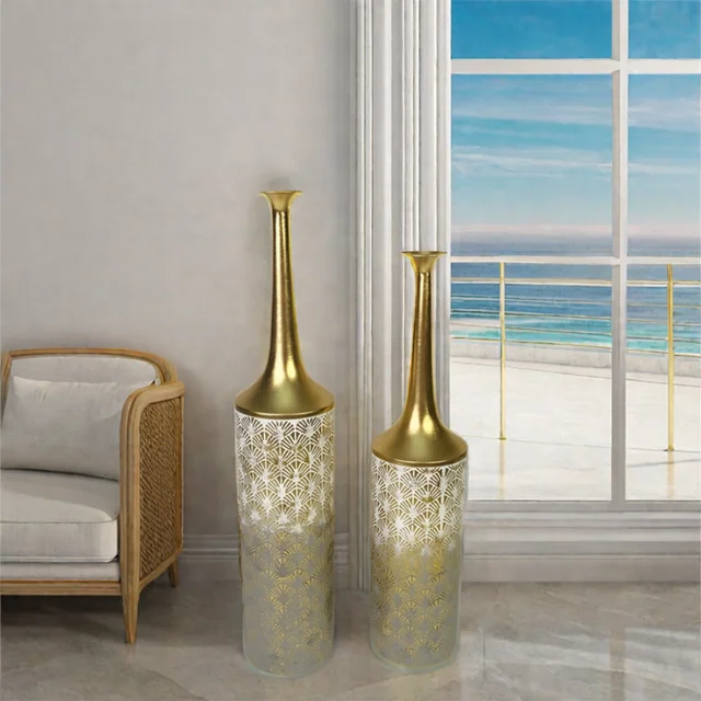 Hot Selling Antique House Decoration Tall Floor Luxury Gold Vase Interior Accessories Metal Vase For Home Decor