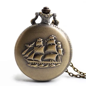 Old Classic Ship Pocket Watch Bronze Silver Quartz Arabic numerals Nurse Bracelet Pocket Watches With Chain 010
